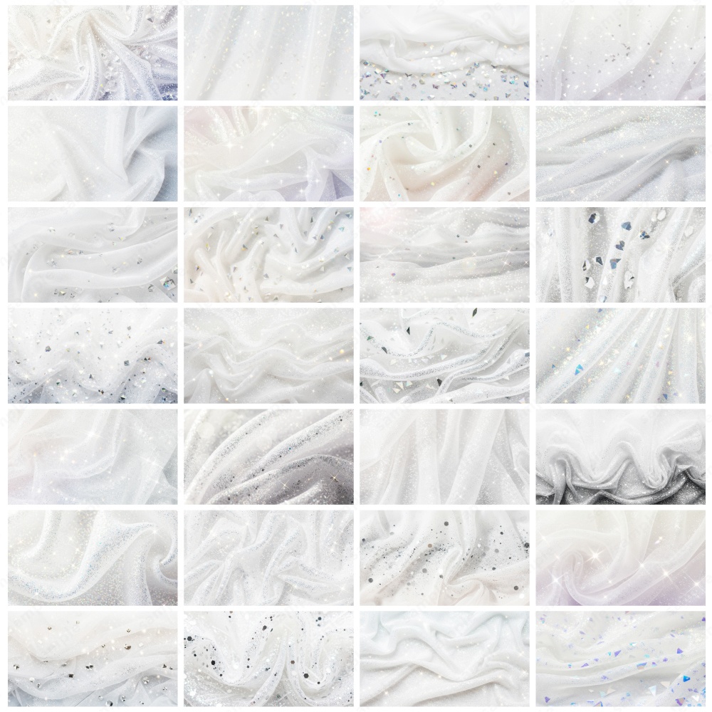 【背景素材】ホワイトの幻想的なキラキラオーガンジー生地テクスチャ100枚セット