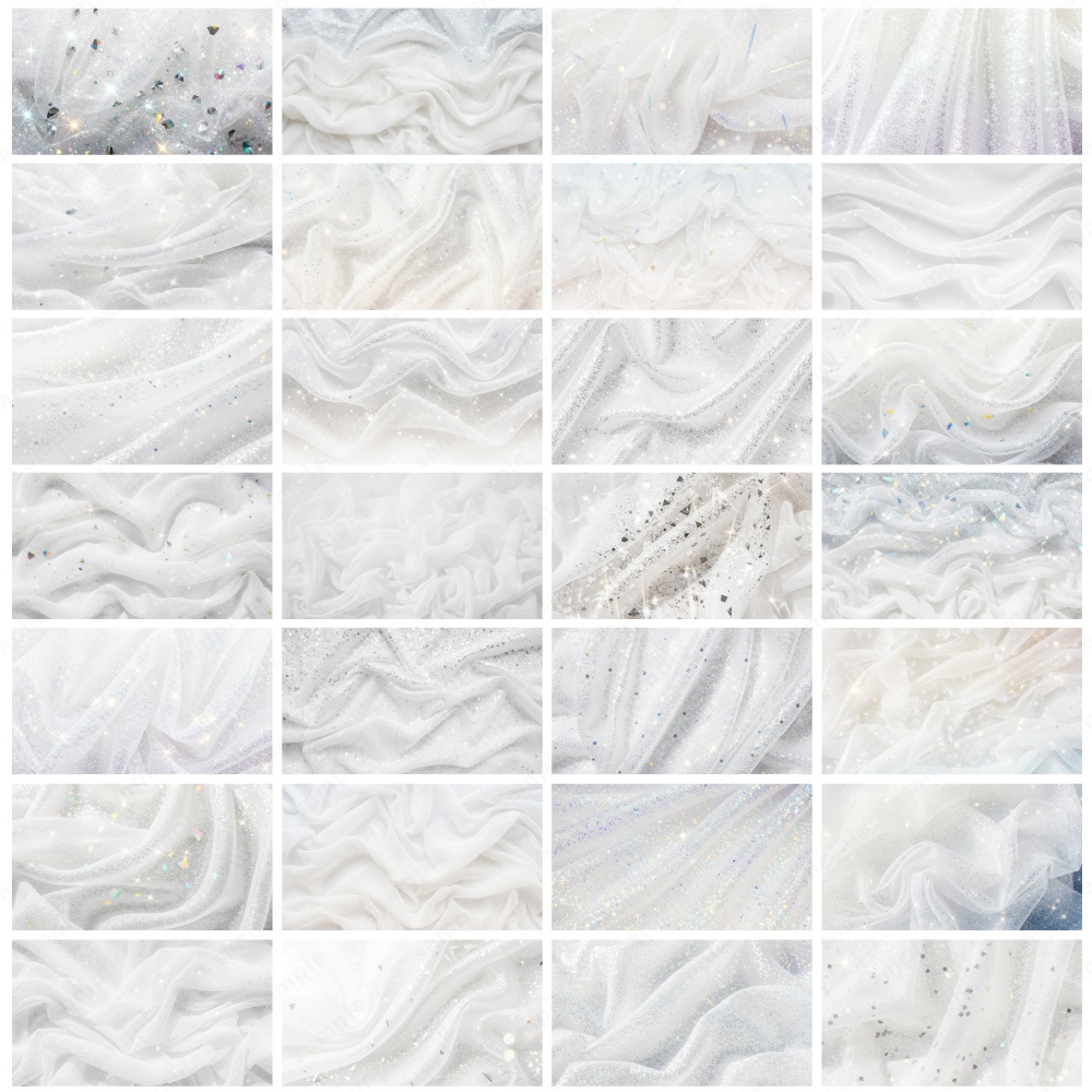 【背景素材】ホワイトの幻想的なキラキラオーガンジー生地テクスチャ100枚セット