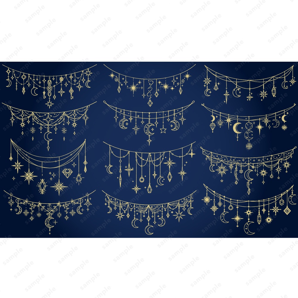 幻想的な宝石や星と月モチーフのガーランド100パターン / 4色セット