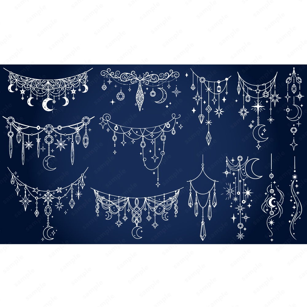 幻想的な宝石や星と月モチーフのガーランド100パターン / 4色セット