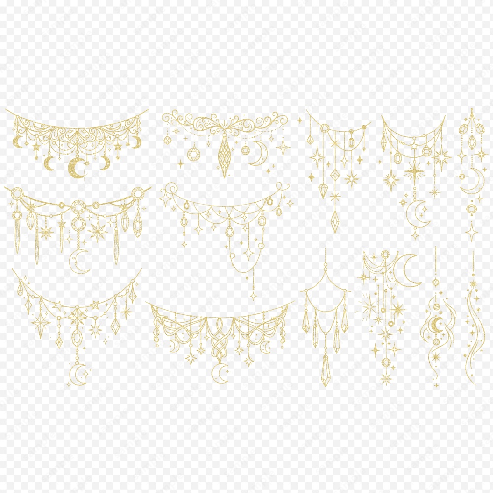 幻想的な宝石や星と月モチーフのガーランド100パターン / 4色セット