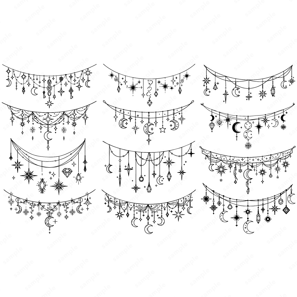 幻想的な宝石や星と月モチーフのガーランド100パターン / 4色セット