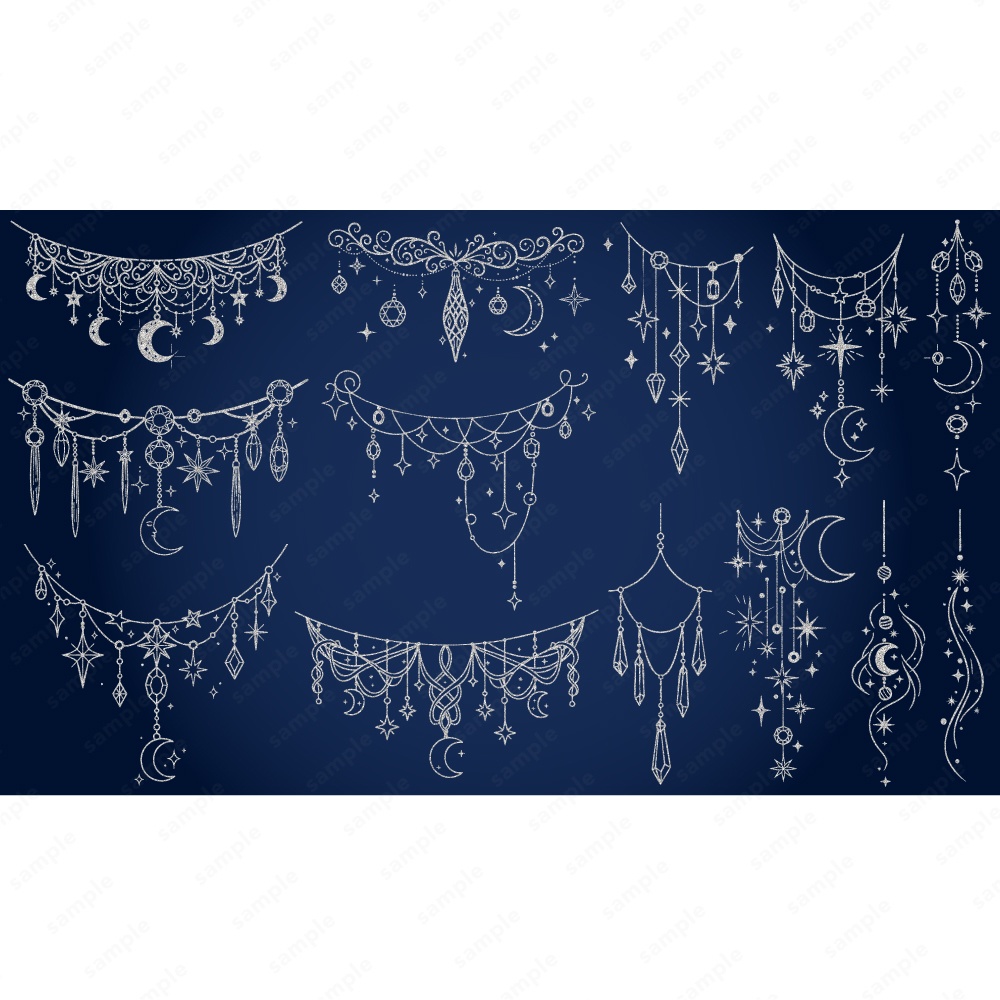 幻想的な宝石や星と月モチーフのガーランド100パターン / 4色セット