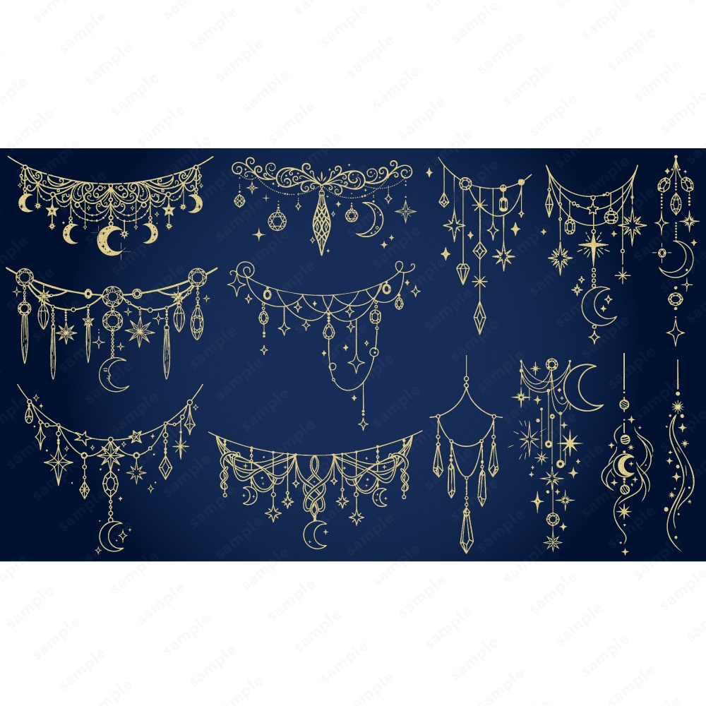 幻想的な宝石や星と月モチーフのガーランド100パターン / 4色セット