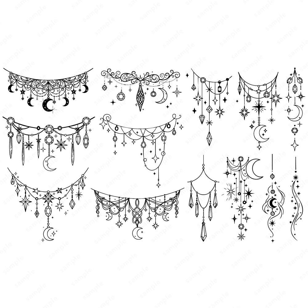 幻想的な宝石や星と月モチーフのガーランド100パターン / 4色セット