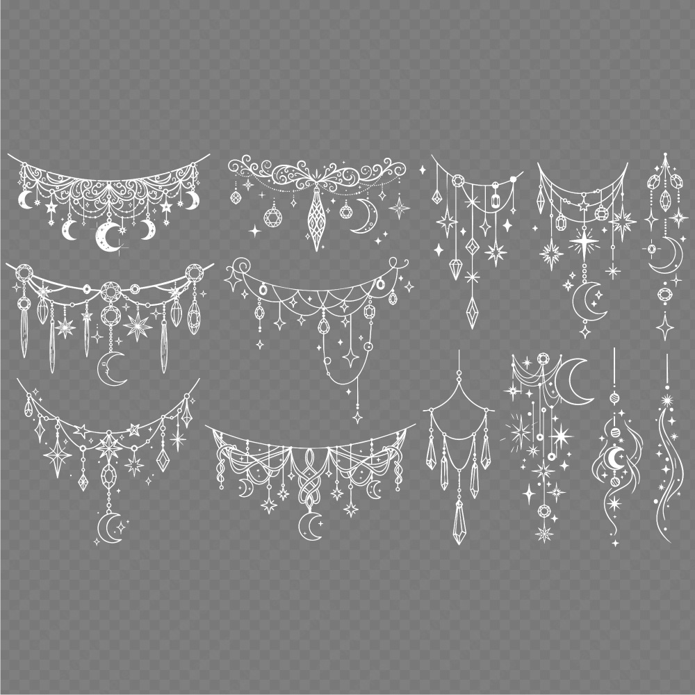 幻想的な宝石や星と月モチーフのガーランド100パターン / 4色セット