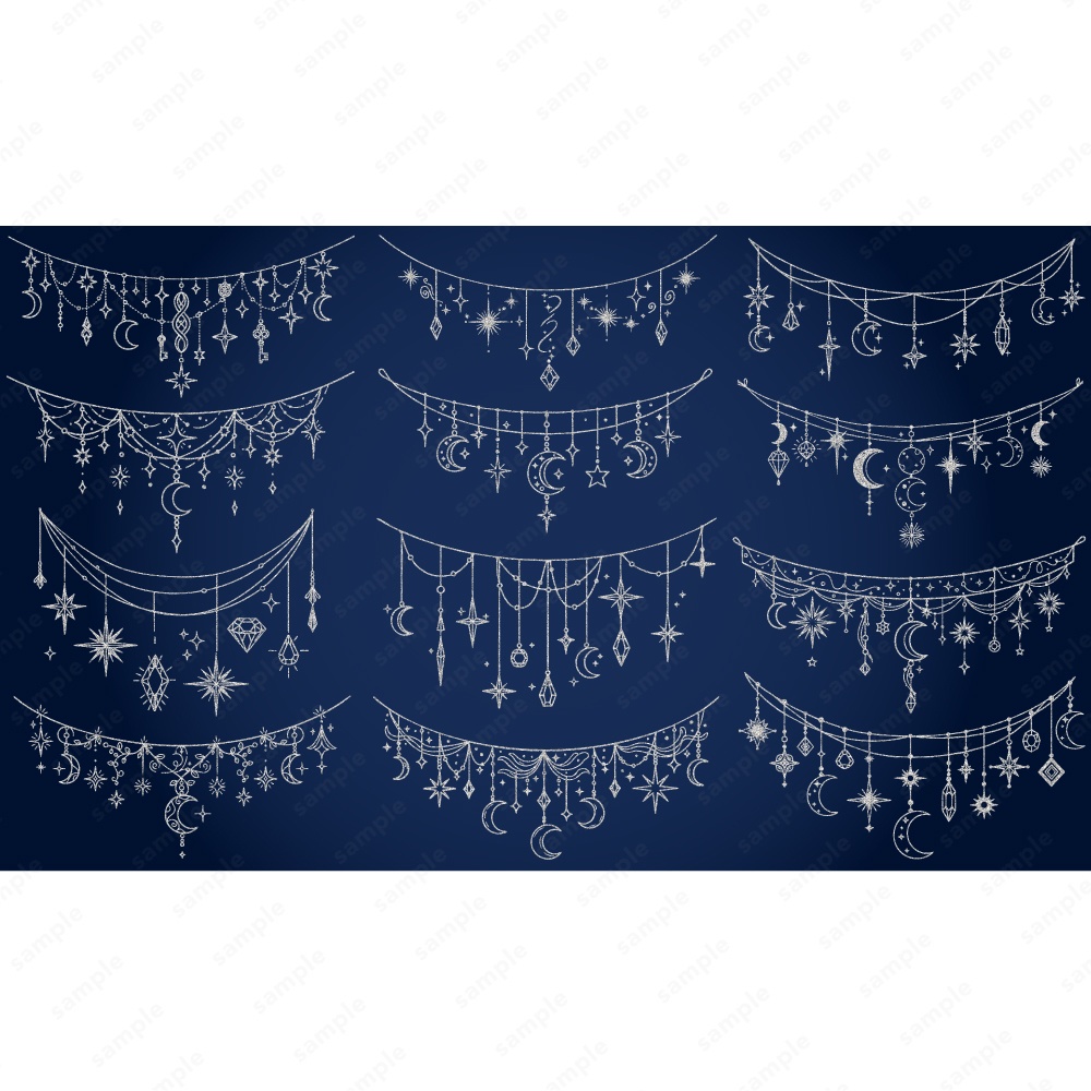 幻想的な宝石や星と月モチーフのガーランド100パターン / 4色セット