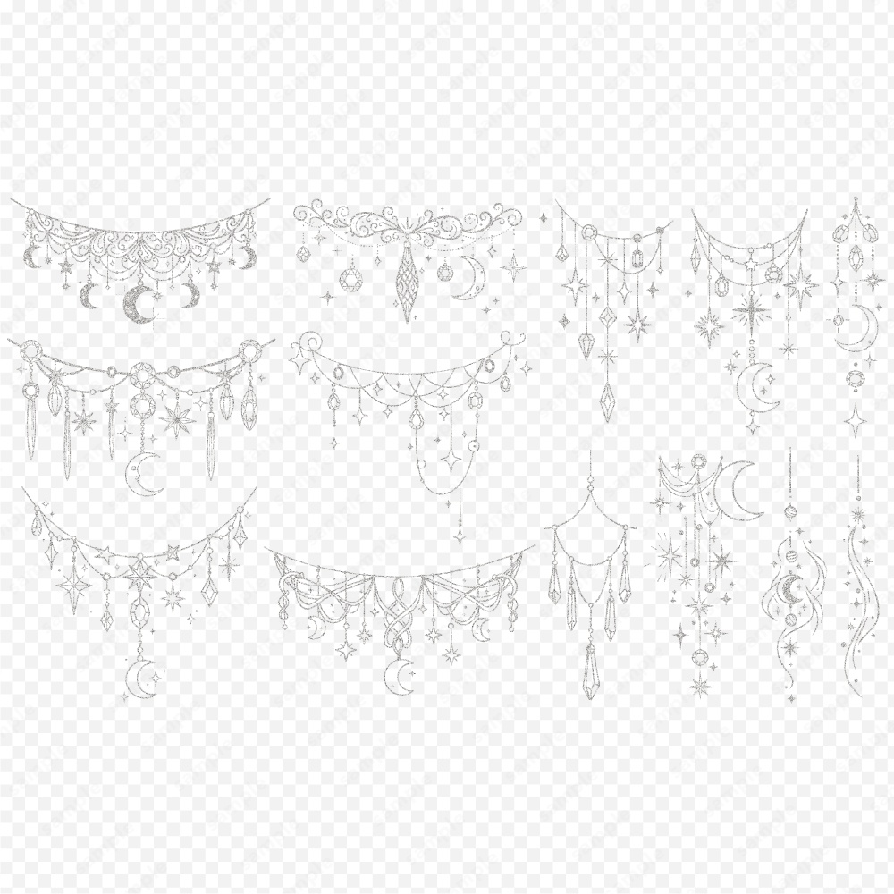 幻想的な宝石や星と月モチーフのガーランド100パターン / 4色セット
