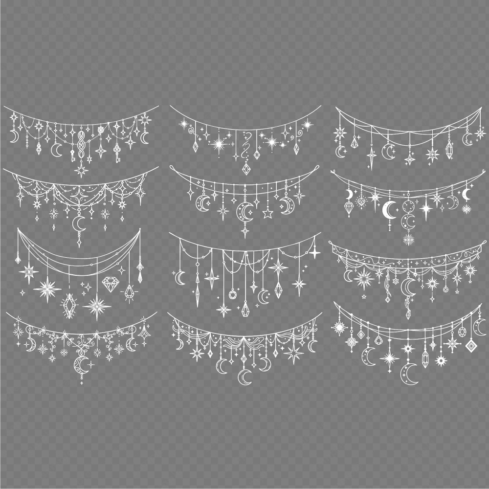 幻想的な宝石や星と月モチーフのガーランド100パターン / 4色セット