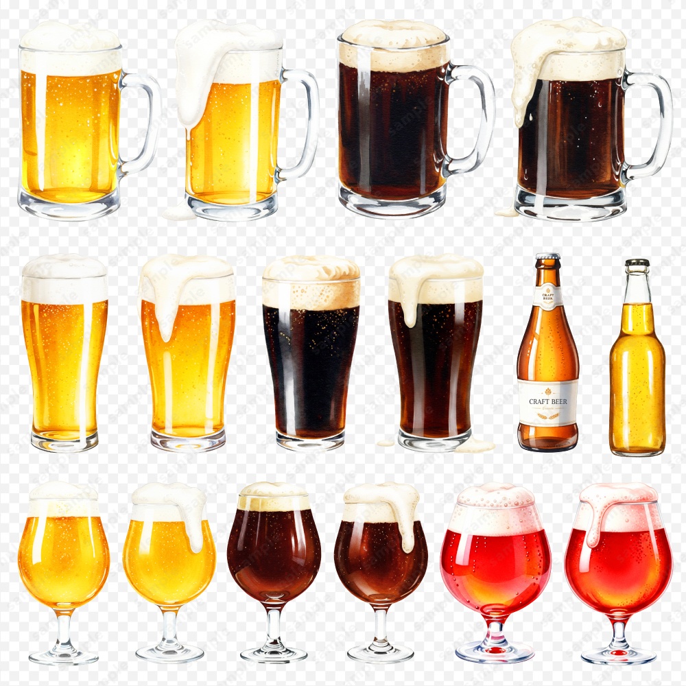 【透過素材】お酒やカクテルの色々な水彩風のイラスト / PNG素材100点セット