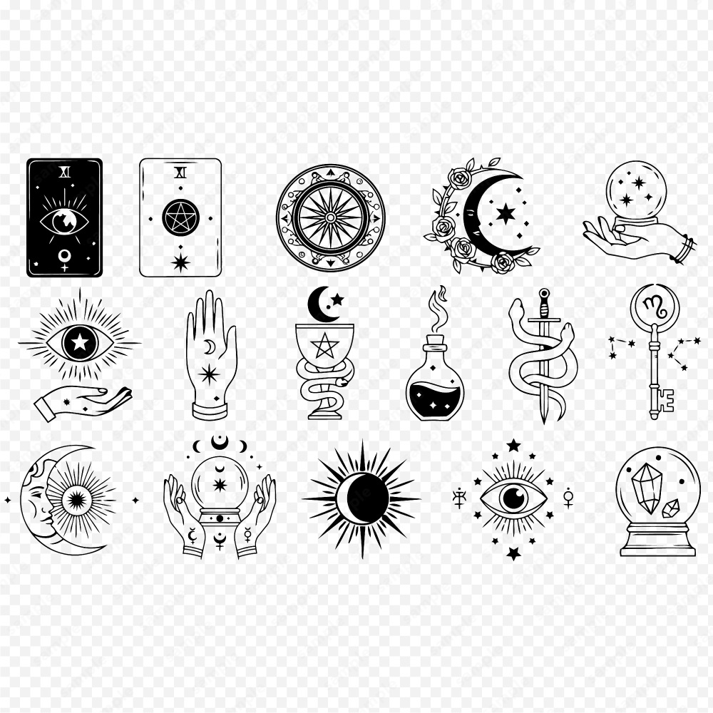 神秘的なタロットモチーフのシンボルイラスト140パターン / 4色セット