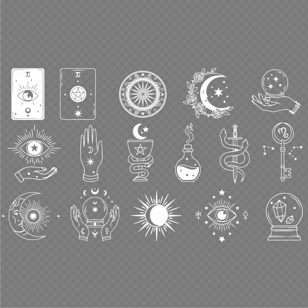 神秘的なタロットモチーフのシンボルイラスト140パターン / 4色セット