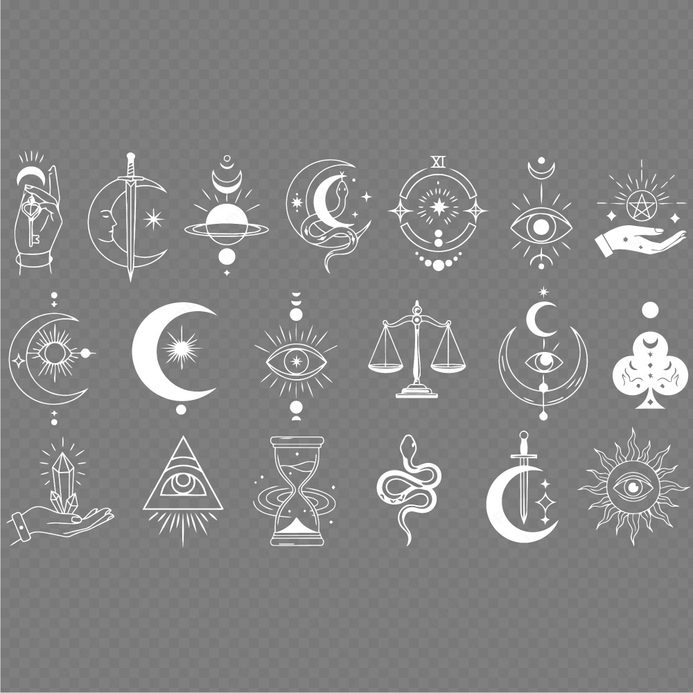 神秘的なタロットモチーフのシンボルイラスト140パターン / 4色セット
