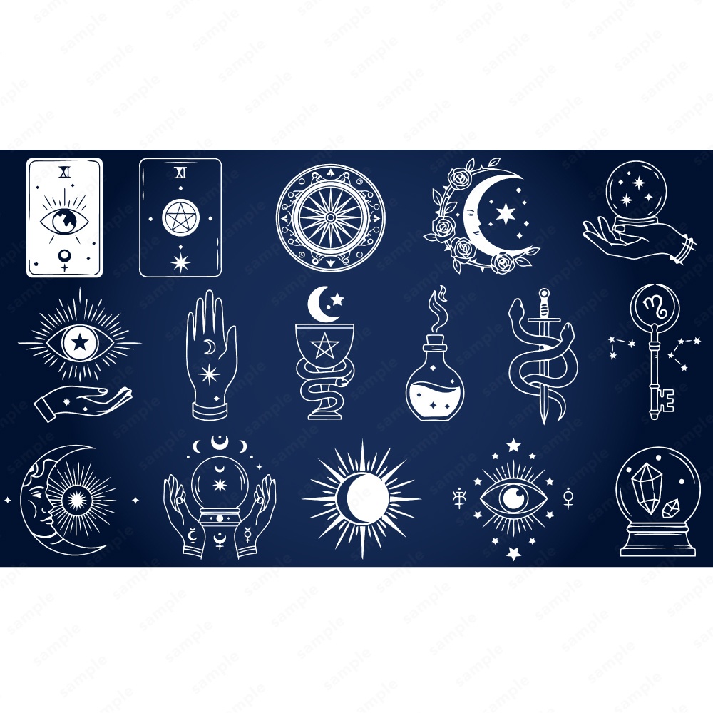 神秘的なタロットモチーフのシンボルイラスト140パターン / 4色セット