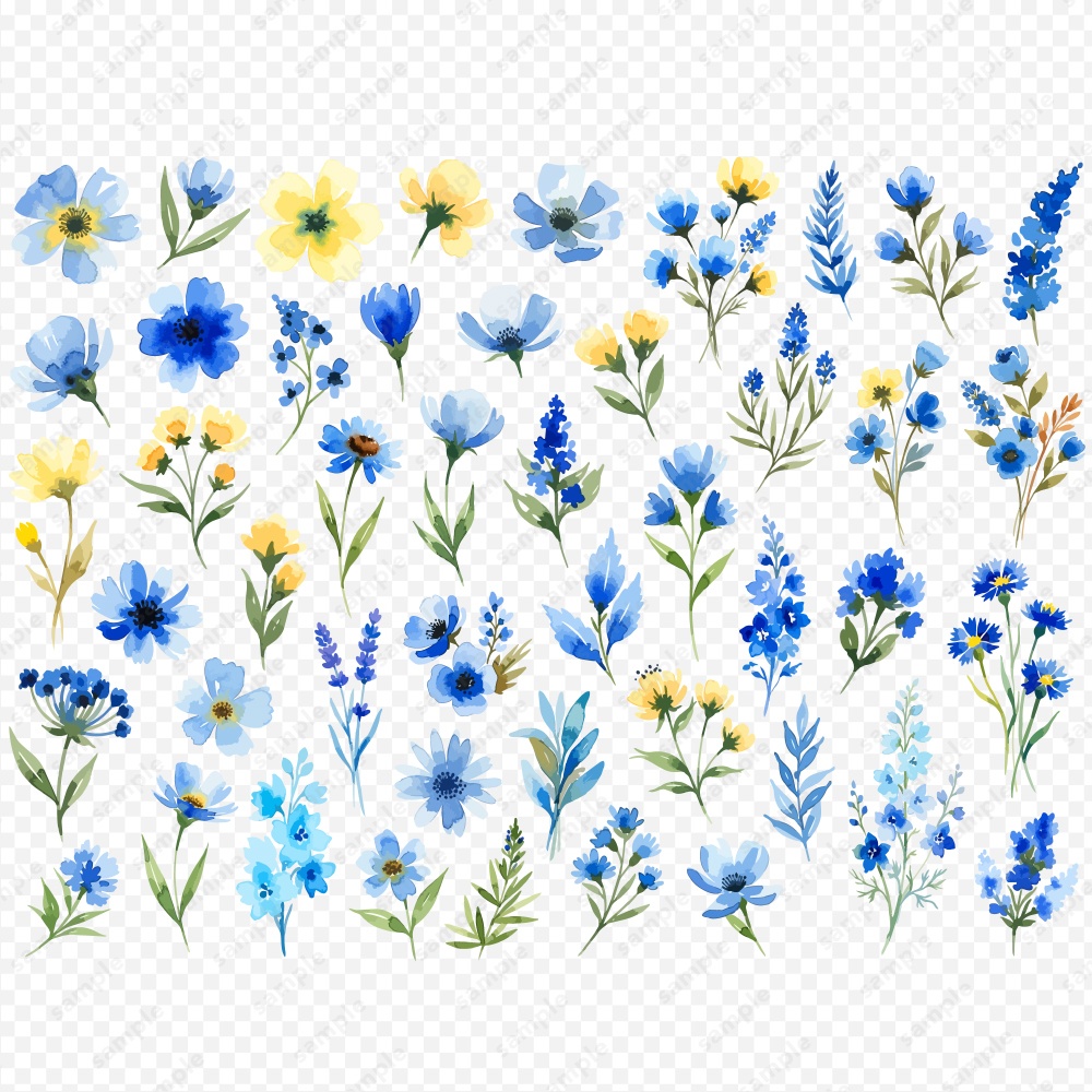 【透過素材】夏の季節の草花の水彩イラスト素材 / 約150パターン