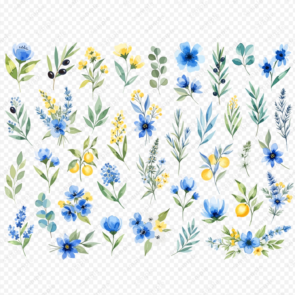 【透過素材】夏の季節の草花の水彩イラスト素材 / 約150パターン