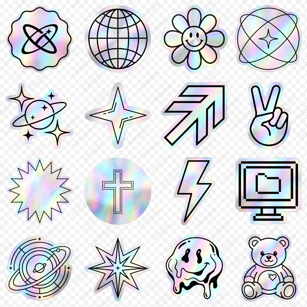【透過素材】Y2K風ホログラムステッカー / PNG素材100点セット