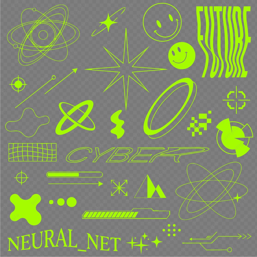 【透過素材】星や軌道の近未来シンボル素材 / 約120パターン / 4色セット