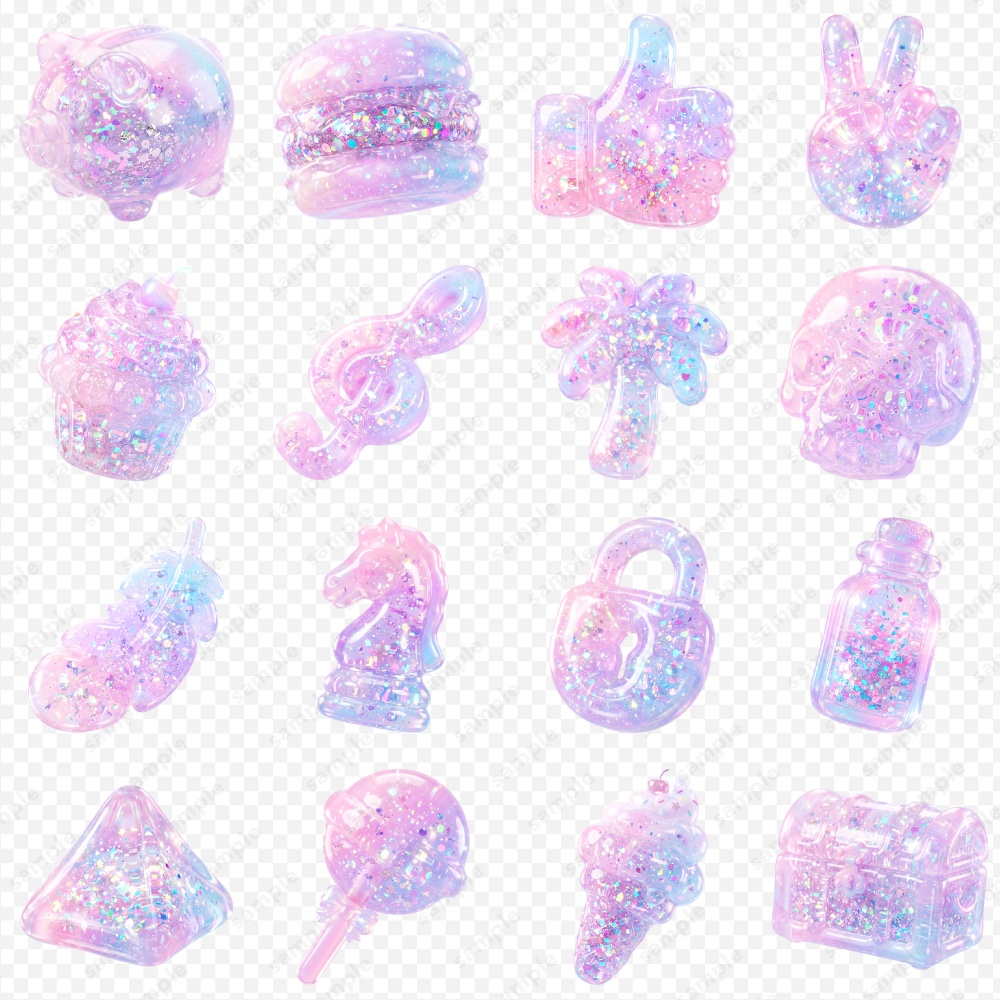 【透過素材】うるツヤたっぷりグリッター3Dシンボル / PNG素材100点セット