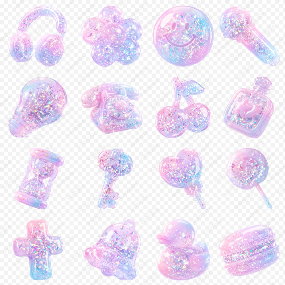 【透過素材】うるツヤたっぷりグリッター3Dシンボル / PNG素材100点セット