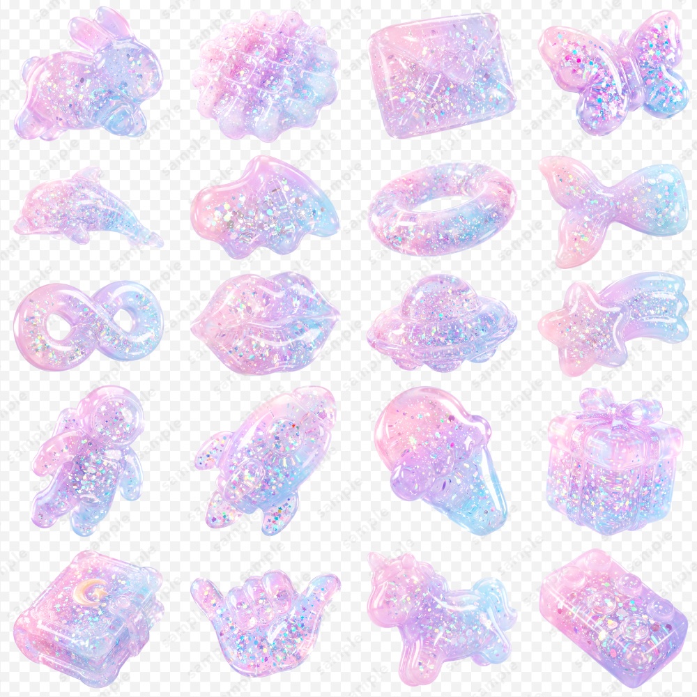 【透過素材】うるツヤたっぷりグリッター3Dシンボル / PNG素材100点セット