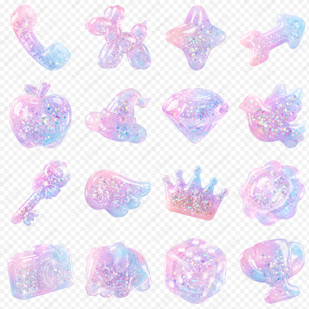 【透過素材】うるツヤたっぷりグリッター3Dシンボル / PNG素材100点セット