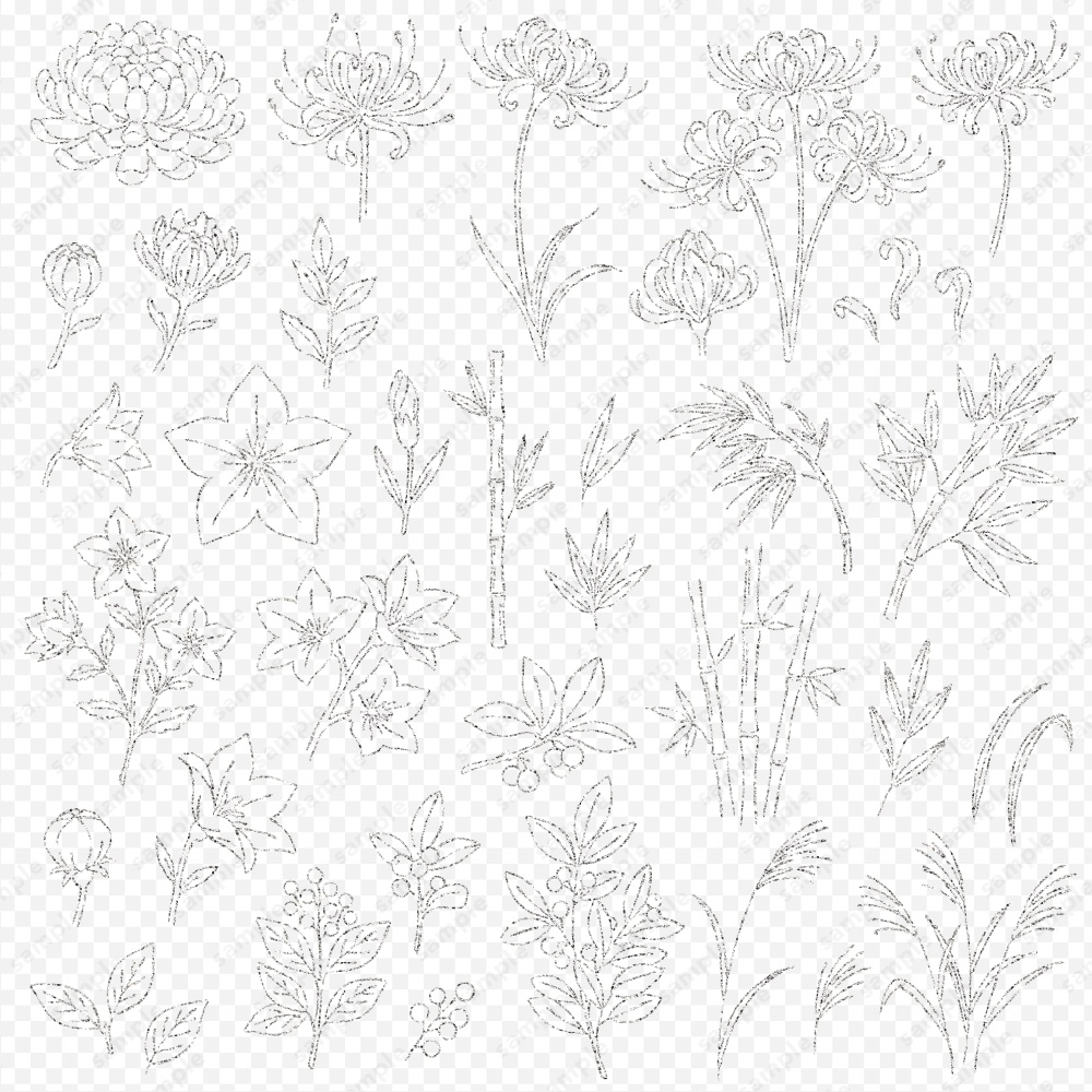 【透過素材】日本の四季を彩る花草ラインアート | 秋冬 | 約240パターン