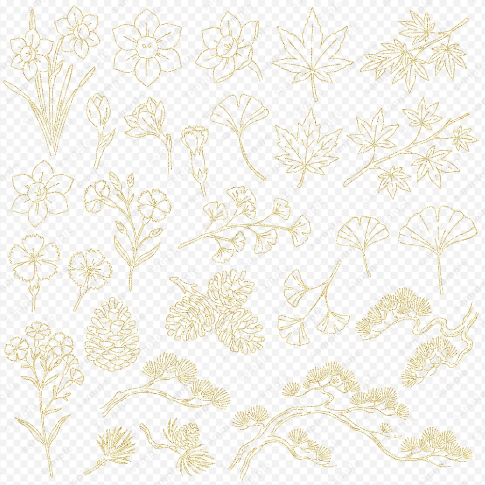 【透過素材】日本の四季を彩る花草ラインアート | 秋冬 | 約240パターン