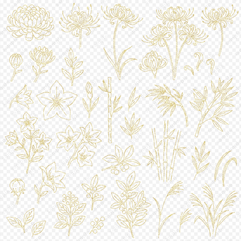 【透過素材】日本の四季を彩る花草ラインアート | 秋冬 | 約240パターン
