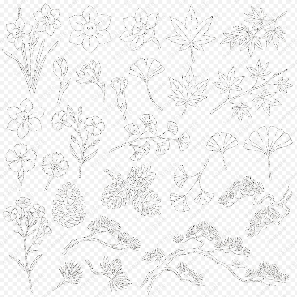 【透過素材】日本の四季を彩る花草ラインアート | 秋冬 | 約240パターン