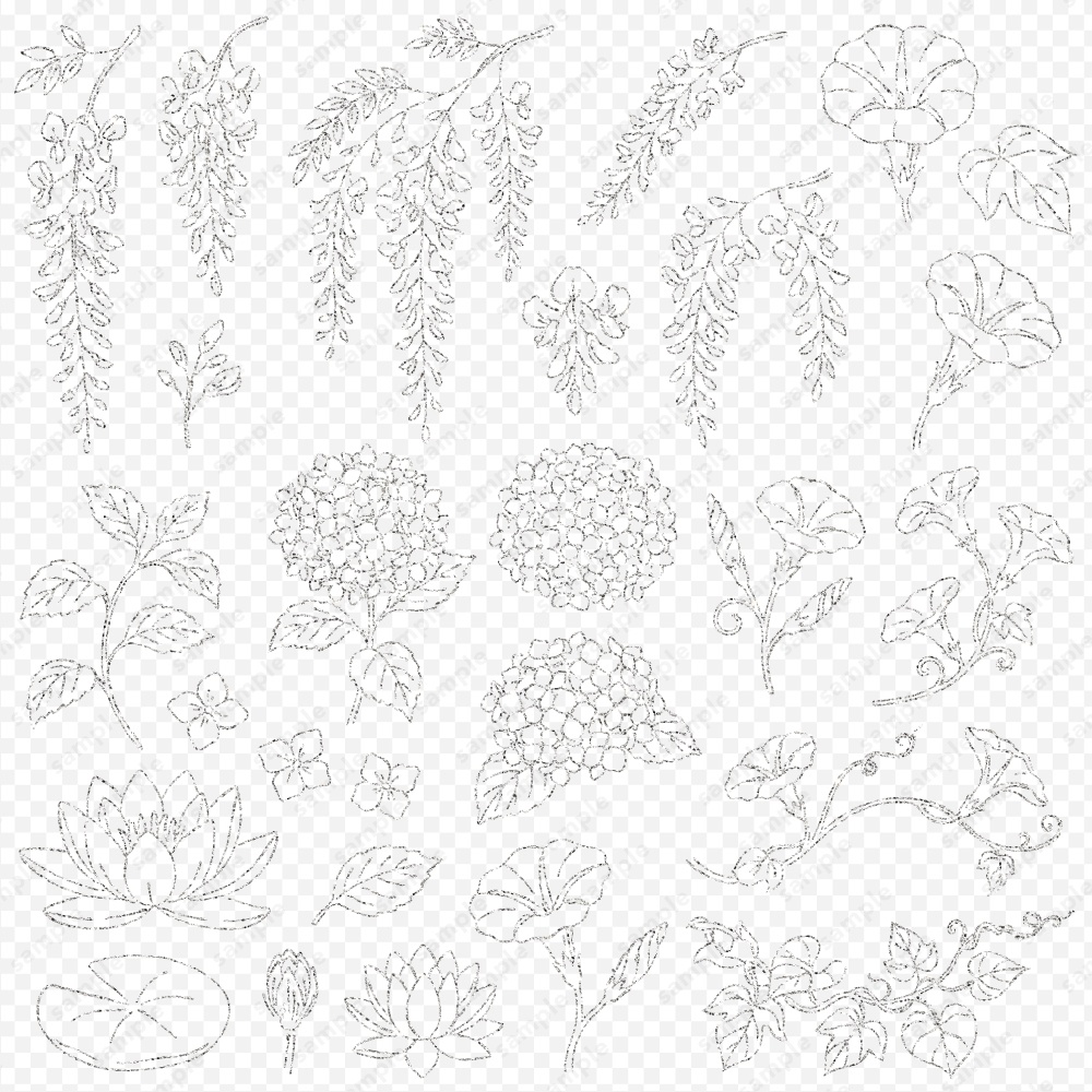 【透過素材】日本の四季を彩る花草ラインアート | 春夏 | 約230パターン