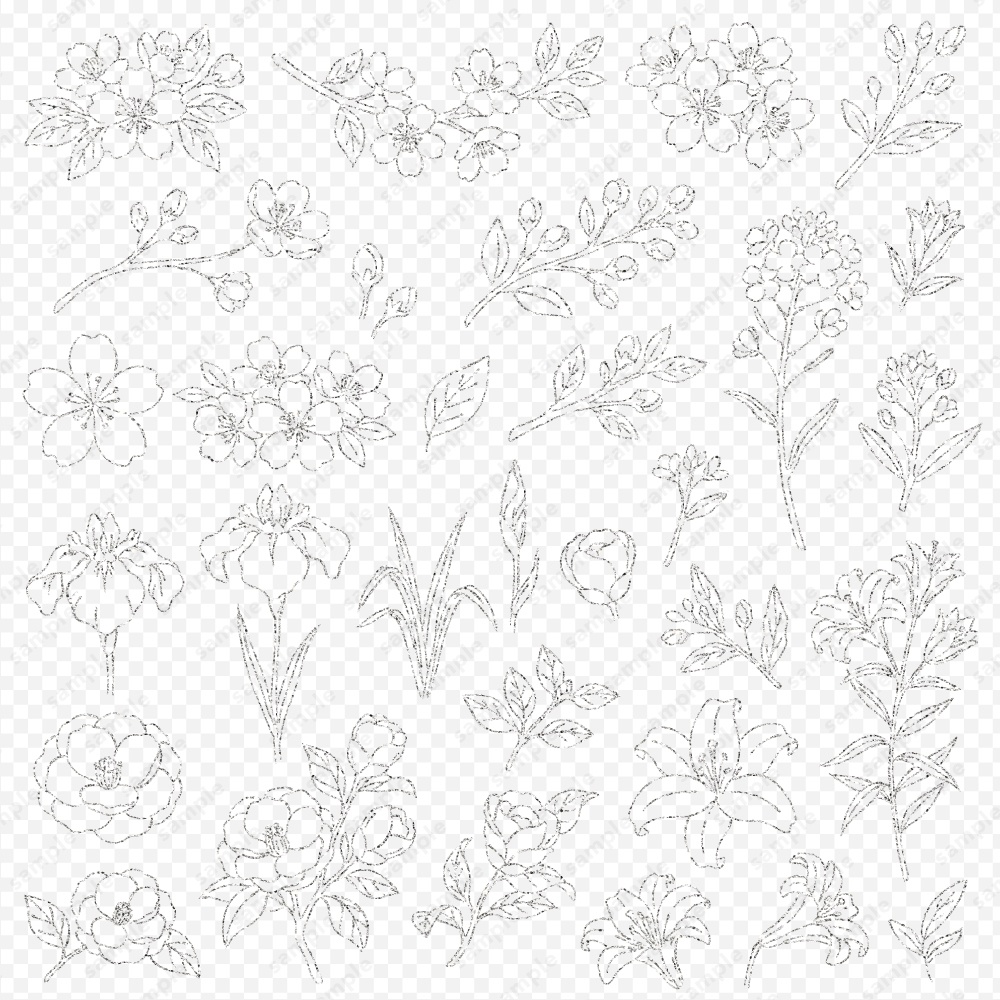 【透過素材】日本の四季を彩る花草ラインアート | 春夏 | 約230パターン