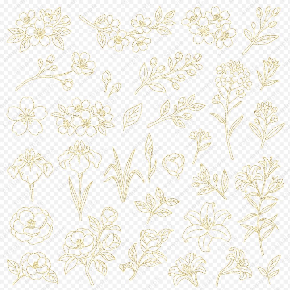 【透過素材】日本の四季を彩る花草ラインアート | 春夏 | 約230パターン