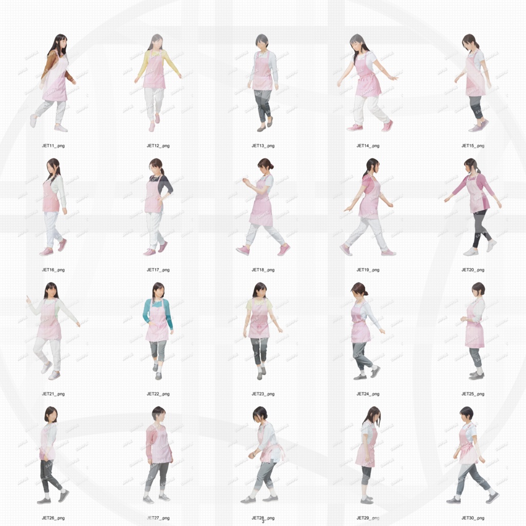 幼稚園・保育園・こども園 保育士 建築CGパース用人物添景 イラスト素材セット 60カット