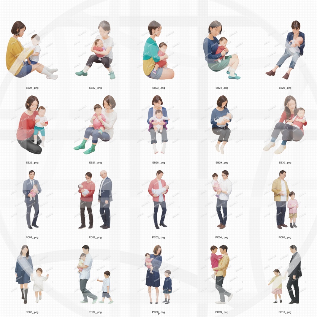 ●幼稚園・保育園・こども園 建築CGパース用人物添景 イラスト素材セット 240カット