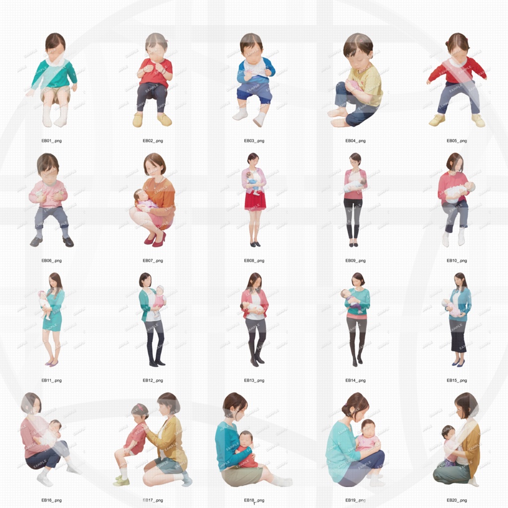 ●幼稚園・保育園・こども園 建築CGパース用人物添景 イラスト素材セット 240カット