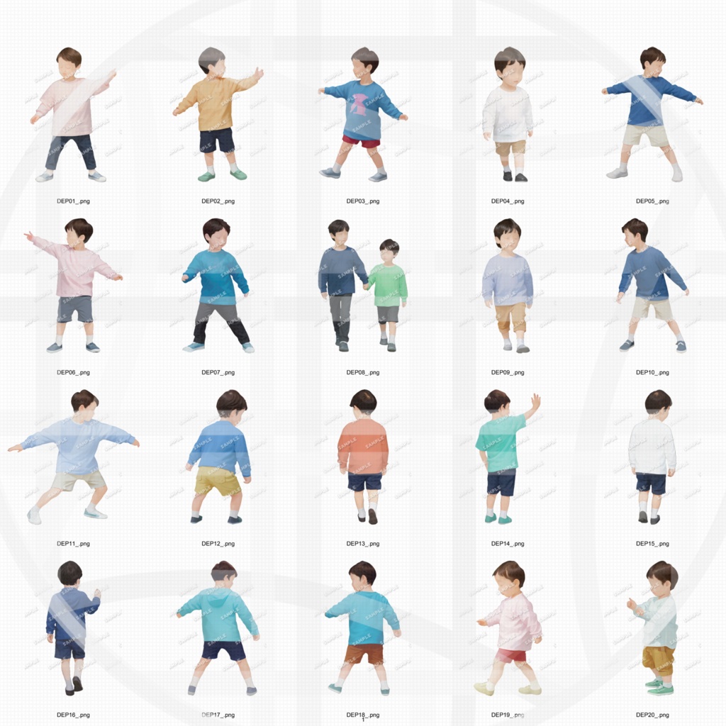 ●幼稚園・保育園・こども園 建築CGパース用人物添景 イラスト素材セット 240カット