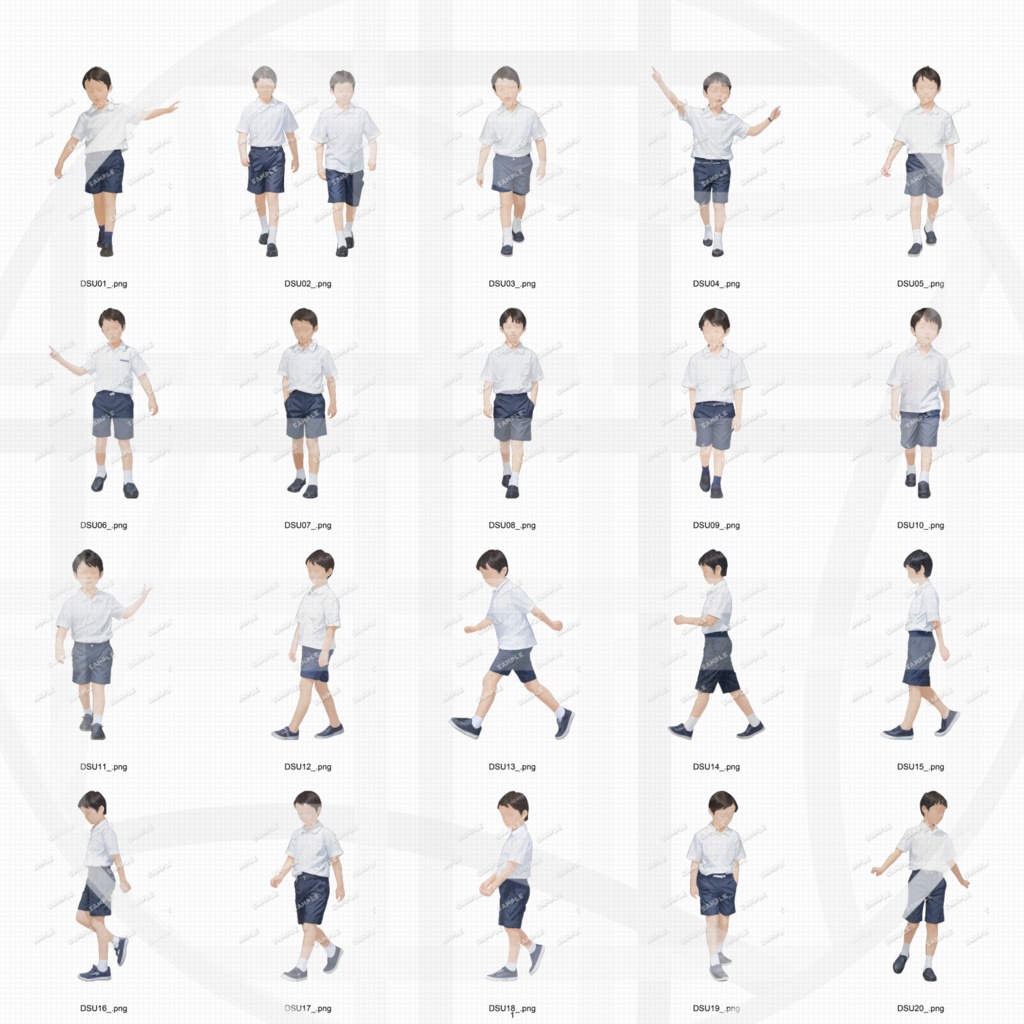 ●小学校 建築CGパース用人物添景 イラスト素材セット 250カット