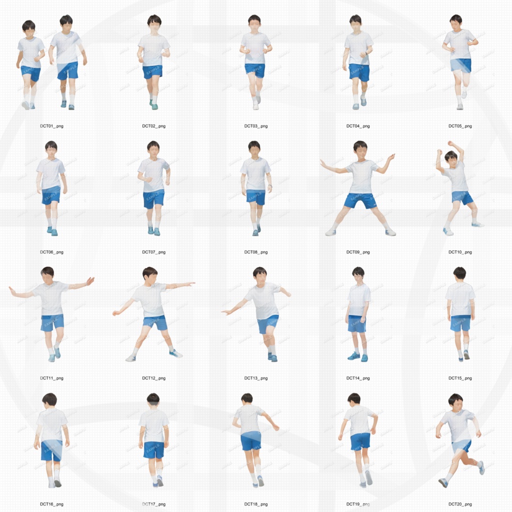中学生体操服 建築CGパース用人物添景 イラスト素材セット 60カット