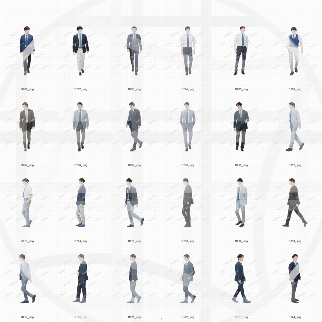 ●中学校 建築CGパース用人物添景 イラスト素材セット 240カット