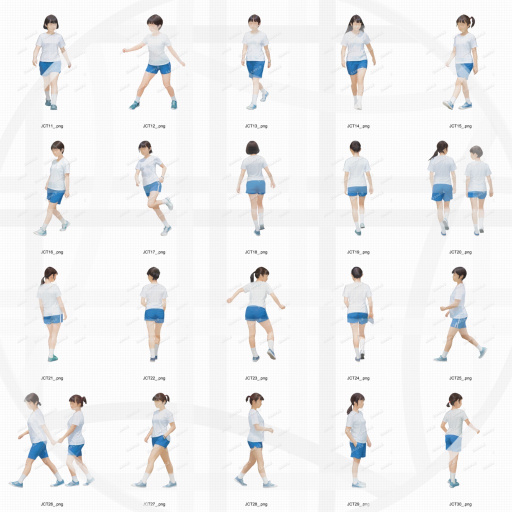 ●中学校 建築CGパース用人物添景 イラスト素材セット 240カット