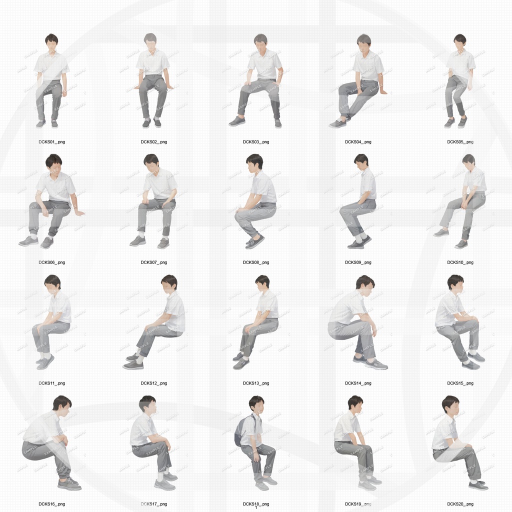 ●中学校 建築CGパース用人物添景 イラスト素材セット 240カット