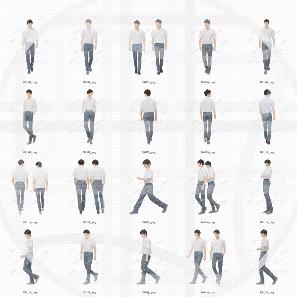 高校生 制服 建築CGパース用人物添景 イラスト素材セット 60カット