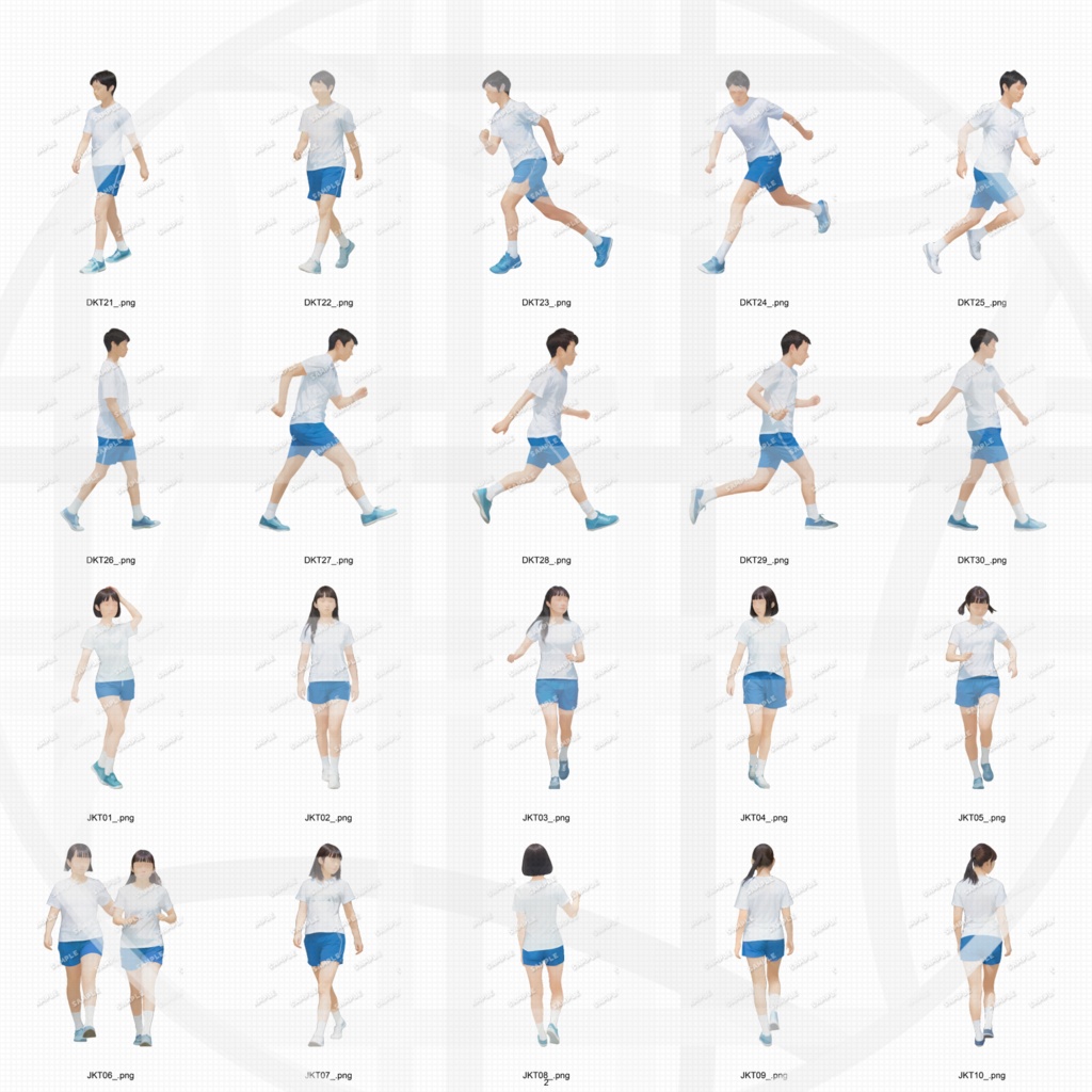 高校生 体操服 建築CGパース用人物添景 イラスト素材セット 60カット