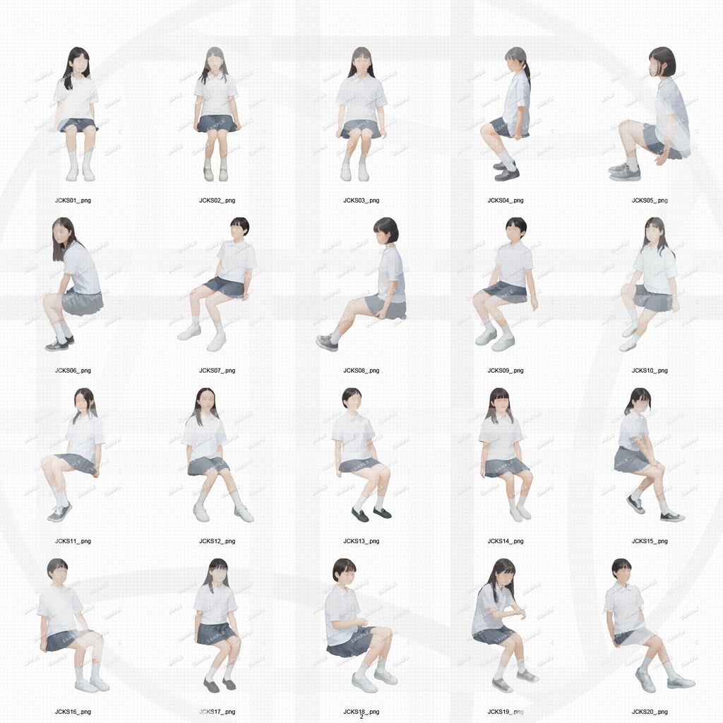 高校 建築CGパース用人物添景 イラスト素材セット 240カット