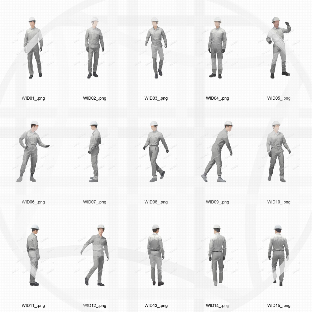 特別版 作業員4色+スーツ 人物添景 イラスト素材セット 130カット