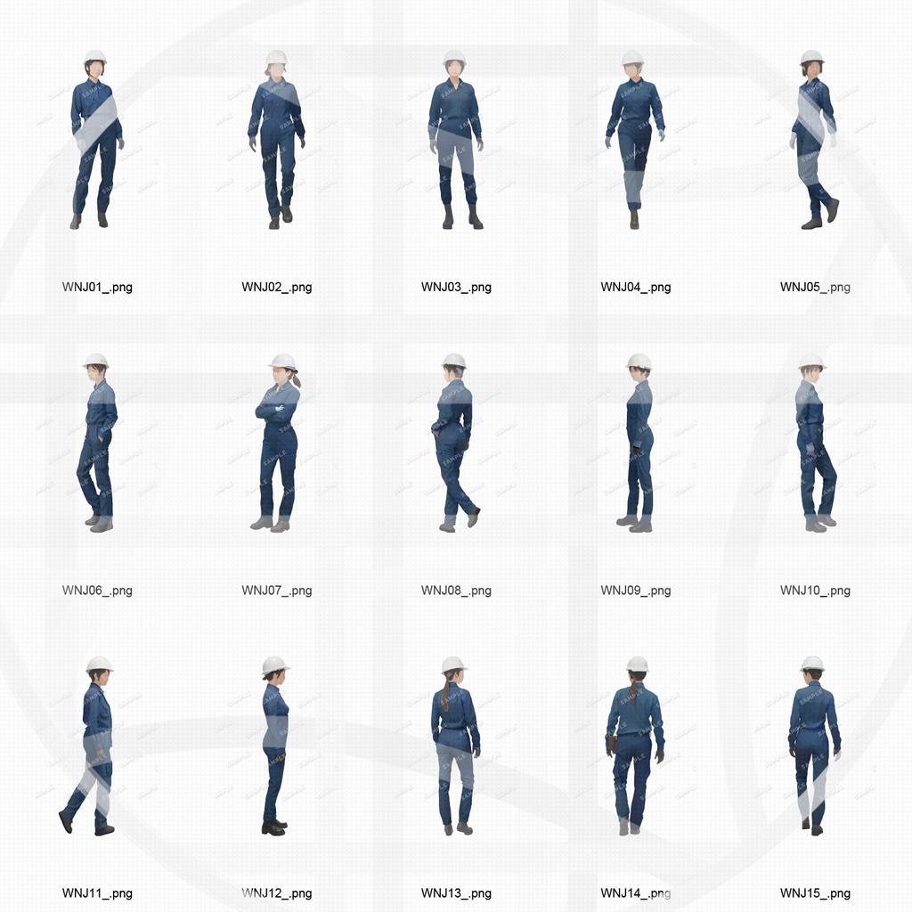 特別版 作業員4色+スーツ 人物添景 イラスト素材セット 130カット