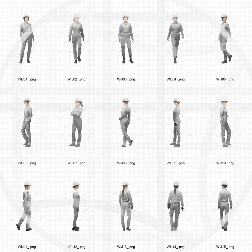 特別版 作業員4色+スーツ 人物添景 イラスト素材セット 130カット