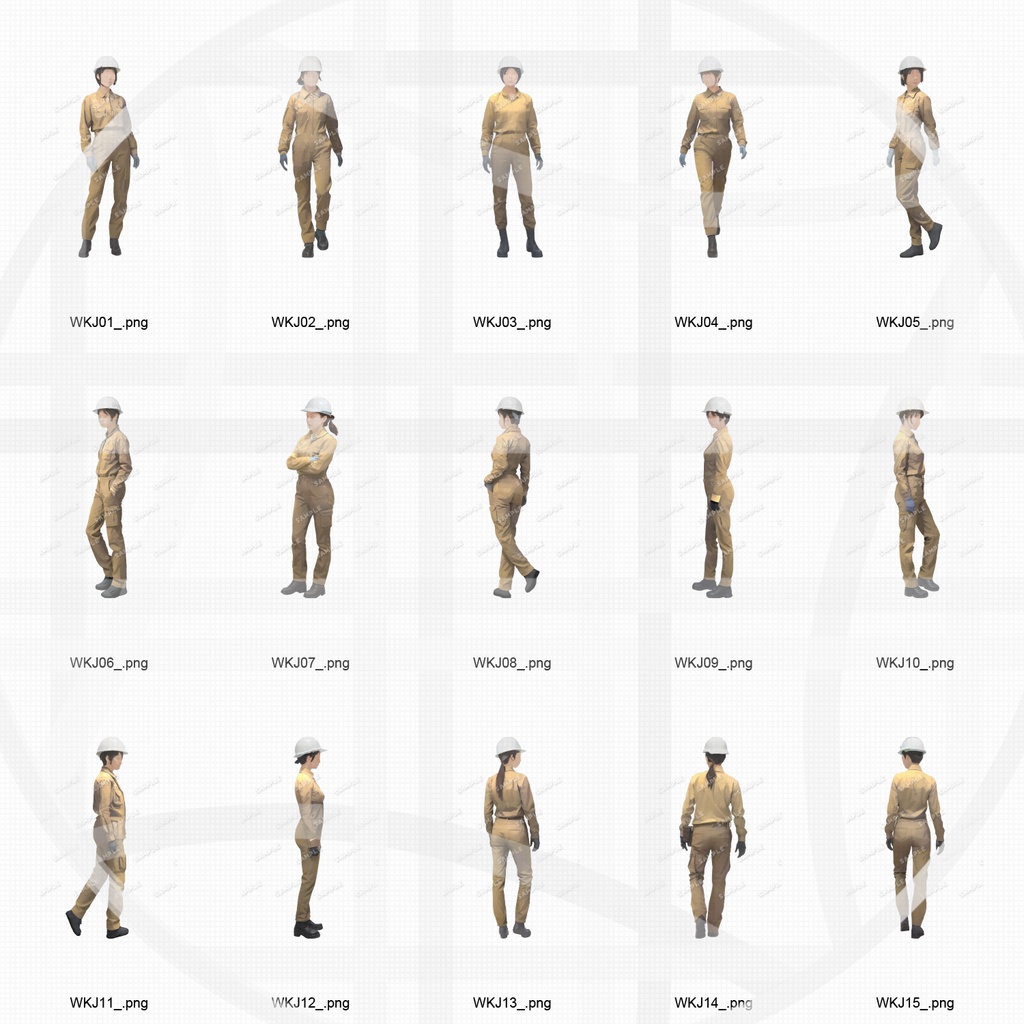 特別版 作業員4色+スーツ 人物添景 イラスト素材セット 130カット