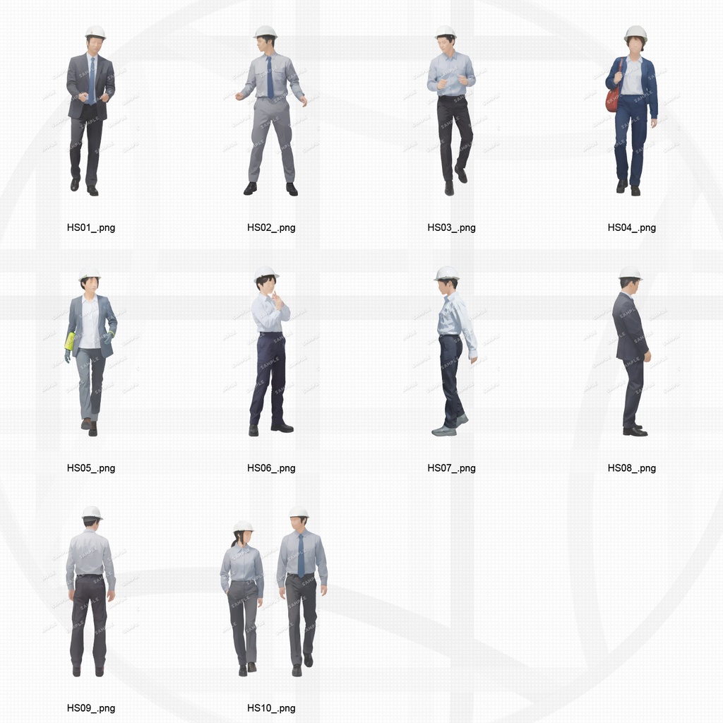 特別版 作業員4色+スーツ 人物添景 イラスト素材セット 130カット